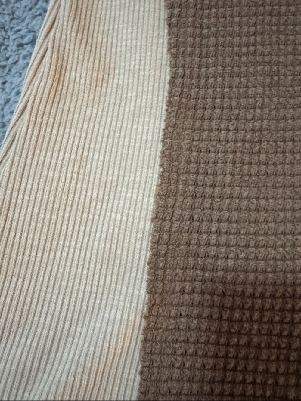 POL Two-Tone Waffle & Ribbed Tank in Brown and Cream - Picture 3 of 5